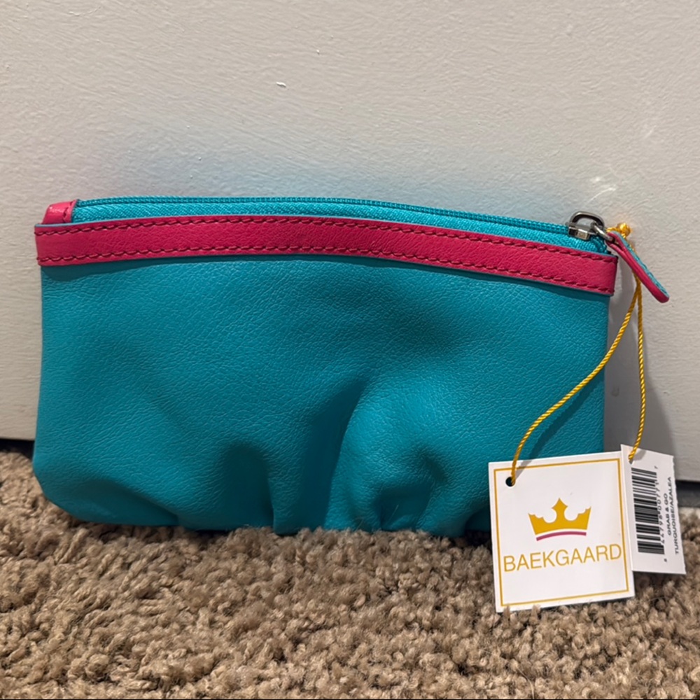 Baekgaard Teal and Pink Pouch BRAND NEW WITH TAGS